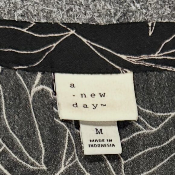 A New Day Womens Black Lilac Floral Print Midi Dress Medium Long Sleeve Elegant - Picture 10 of 11